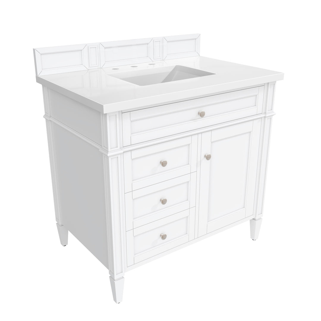 Brittany 36" Single Vanity, Bright White w/ 3 CM White Zeus Silestone Top