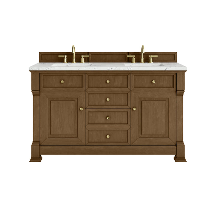 Brookfield 60" Double Vanity, Honey Oak w/ 3 CM Ethereal Noctis Silestone® Top