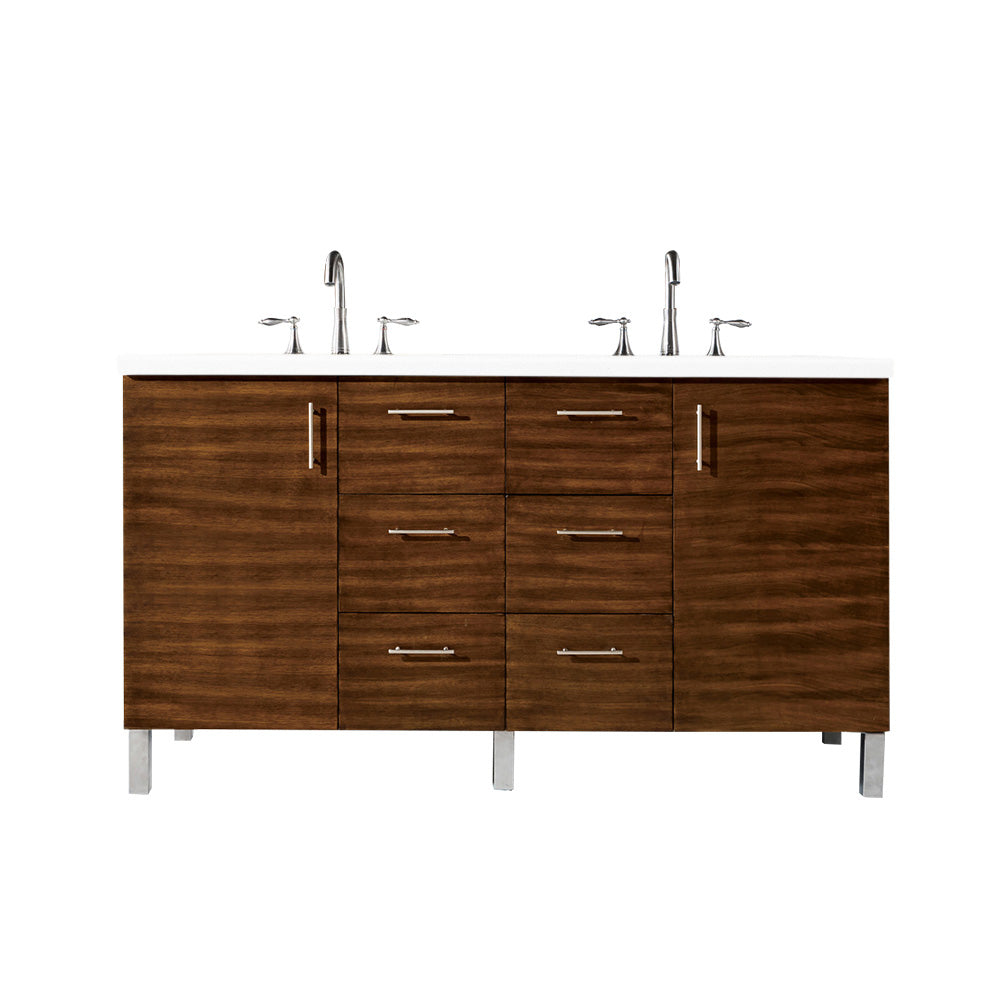 Metropolitan 60" Double Vanity, American Walnut w/ 3 CM White Zeus Silestone Top