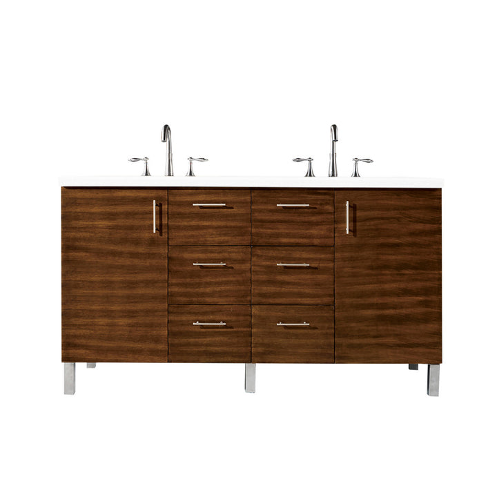 Metropolitan 60" Double Vanity, American Walnut w/ 3 CM White Zeus Silestone Top