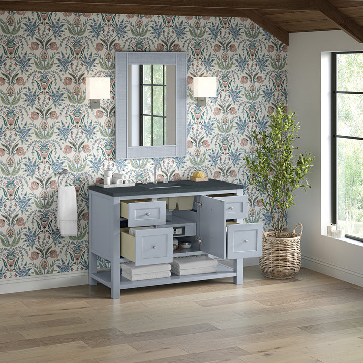 Breckenridge 48" Single Vanity, Serenity Blue, w/ 3 CM Charcoal Soapstone Quartz Top