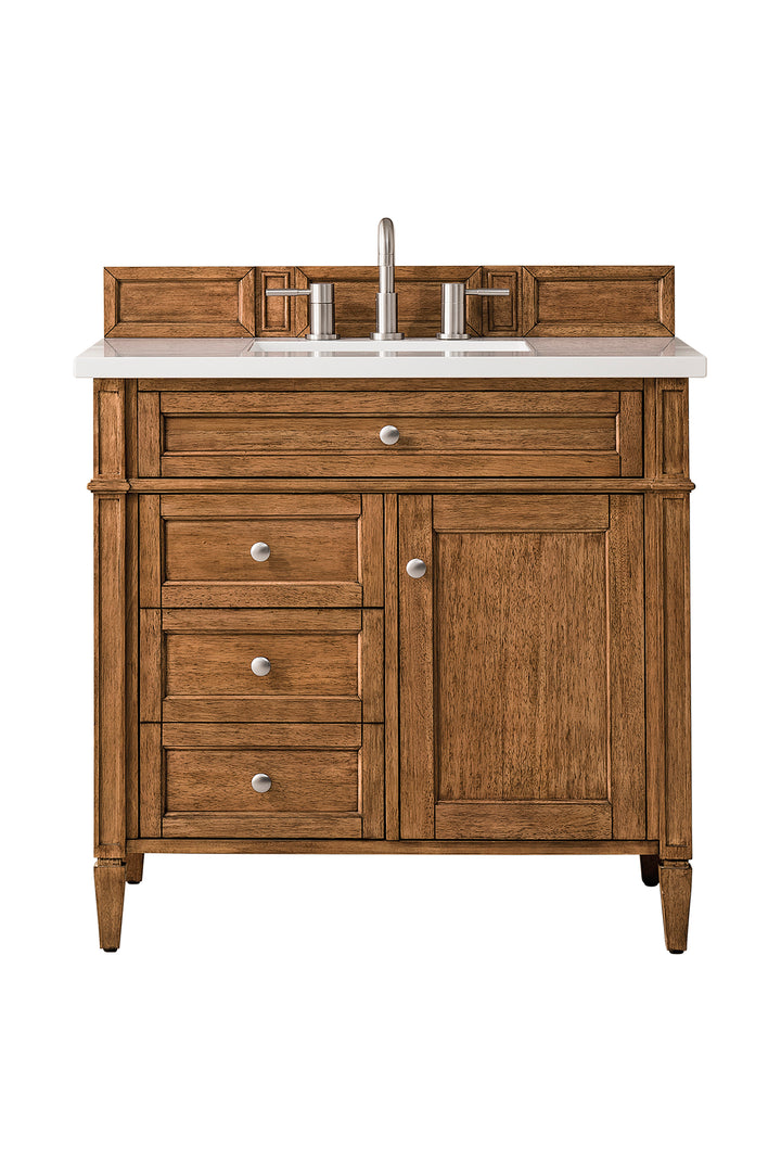 Brittany 36" Single Vanity, Saddle Brown w/ 3 CM White Zeus Silestone Top