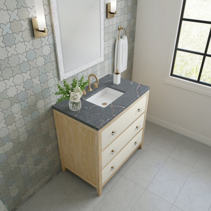 Celeste 36" Single Vanity, Sunwashed Oak with Embossed Shagreen w/ 3 CM Parisien Bleu Silestone Top
