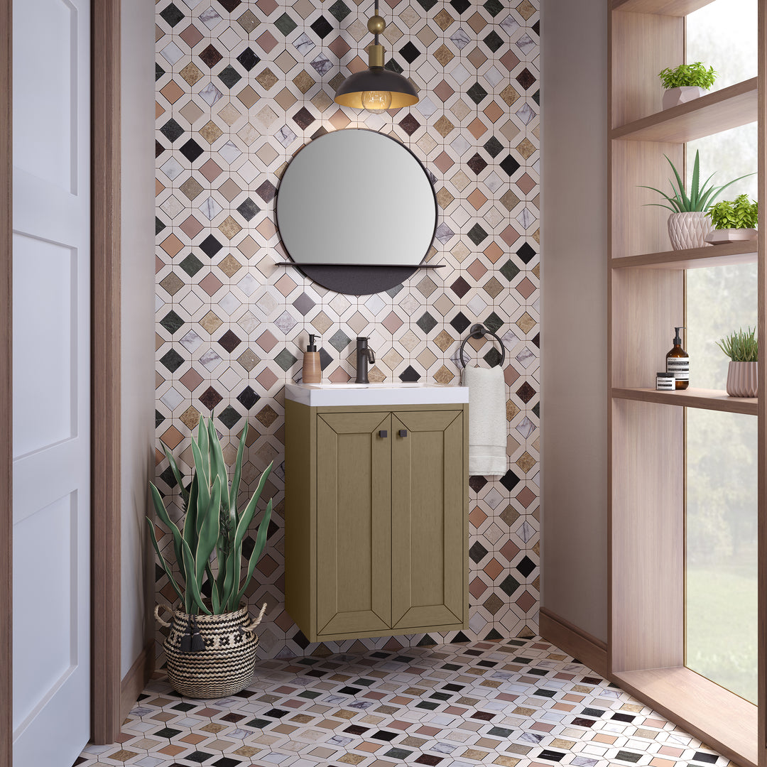 Chianti 20" Single Vanity, Walnut Whisper, Matte Black, w/ White Glossy Composite Stone Top