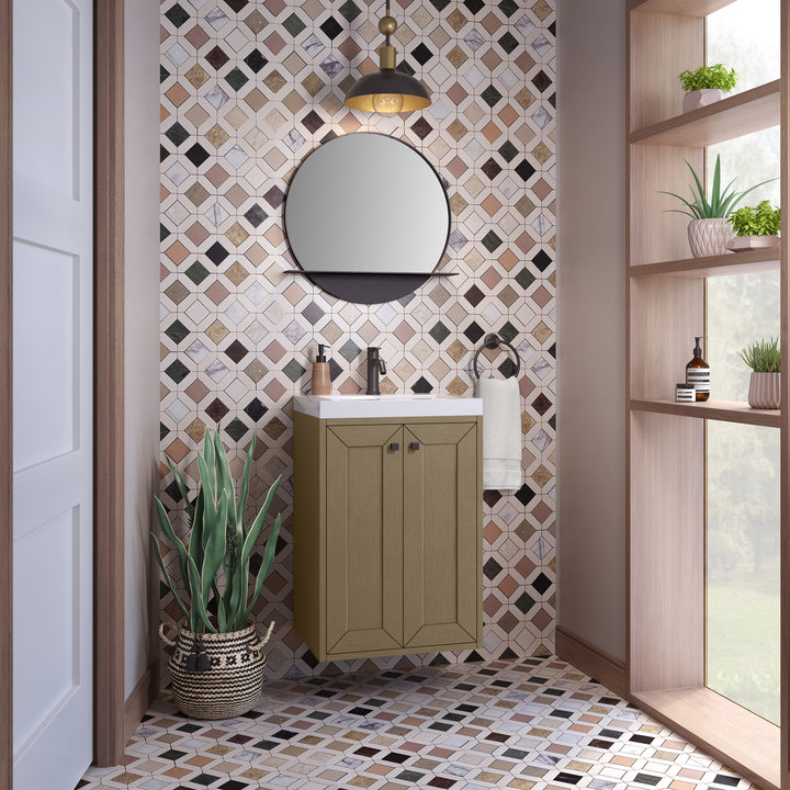 Chianti 20" Single Vanity, Walnut Whisper, Matte Black, w/ White Glossy Composite Stone Top