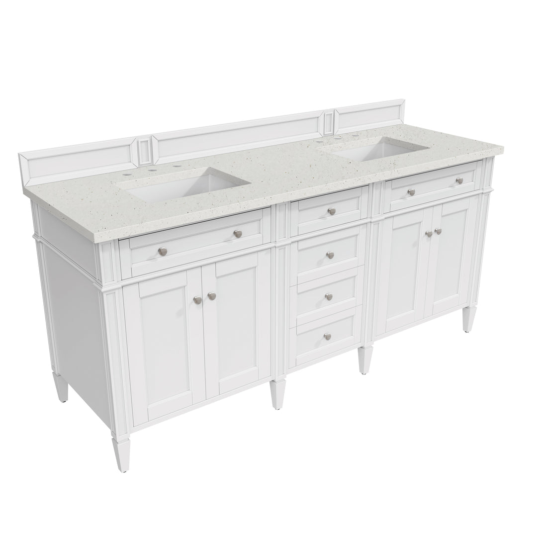 Brittany 72" Double Vanity, Bright White Vanity w/ 3 CM Lime Delight Silestone Top