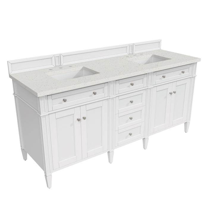 Brittany 72" Double Vanity, Bright White Vanity w/ 3 CM Lime Delight Silestone Top