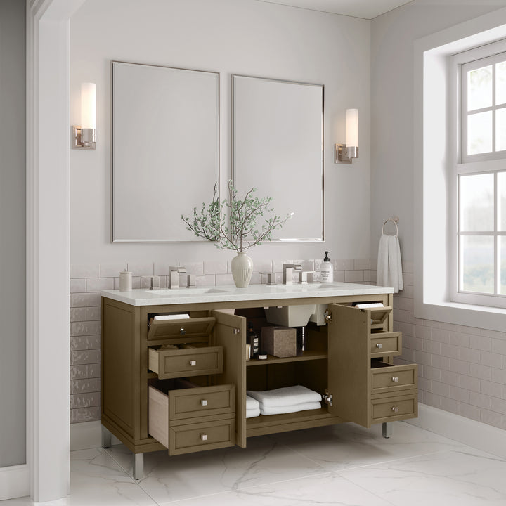 Chicago 60" Double Vanity, Walnut Whisper, w/ 3 CM Lime Delight Silestone® Top