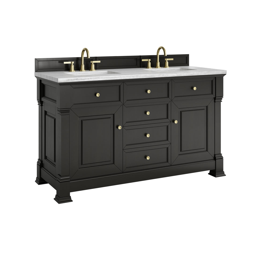 Brookfield 60" Double Vanity, Black Onyx w/ 3 CM Arctic Fall Solid Surface Top