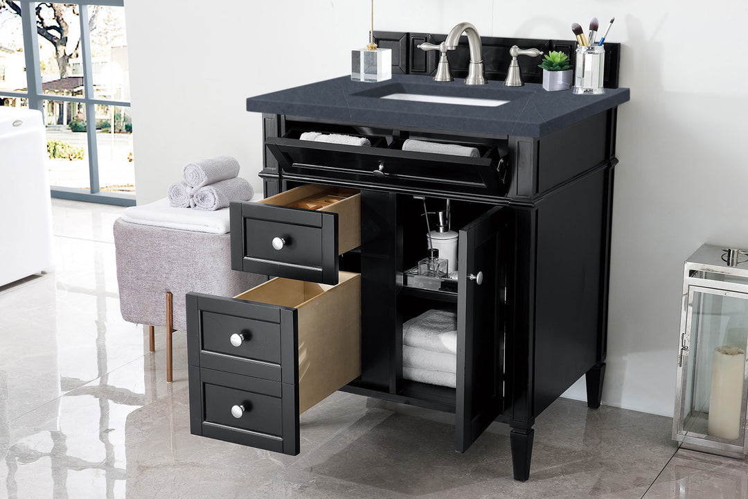 Brittany 30" Single Vanity, Black Onyx, w/ 3 CM Charcoal Soapstone Silestone Top