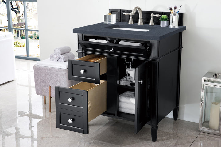 Brittany 30" Single Vanity, Black Onyx, w/ 3 CM Charcoal Soapstone Silestone Top