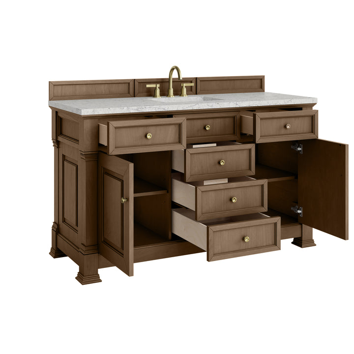 Brookfield 60" Single Vanity, Pecan w/ 3 CM Eternal Jasmine Pearl Silestone® Top