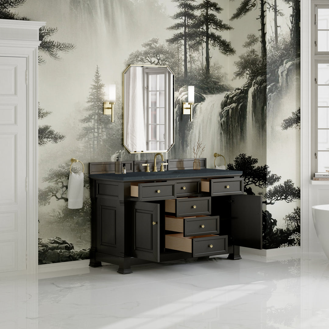 Brookfield 60" Single Vanity, Black Onyx w/3 CM Charcoal Soapstone Silestone® Top