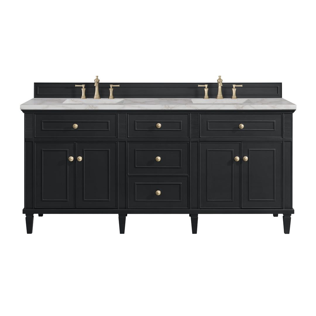 Lorelai 72" Double Vanity, Black Onyx w/ 3 CM Victorian Silver Silestone Top