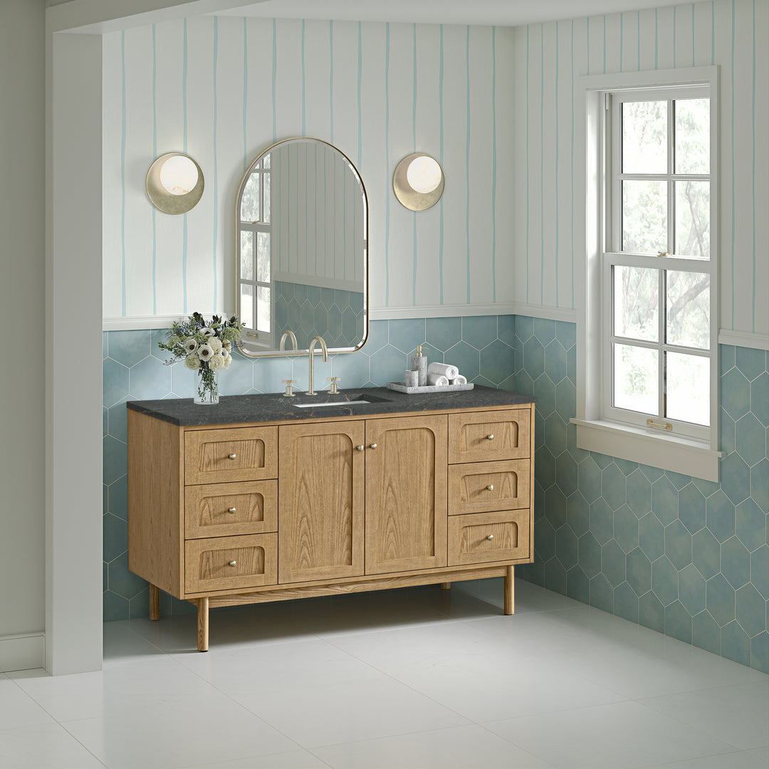 Laurent 60" Single Vanity, Light Natural Oak, w/ 3 CM Parisien Bleu Quartz Top