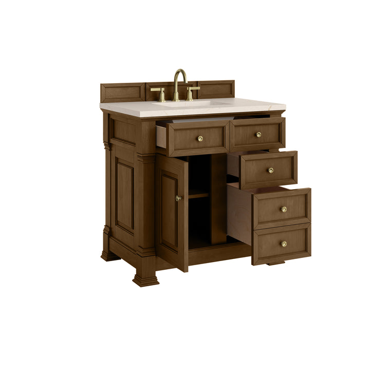 Brookfield 36" Single Vanity, Honey Oak w/ 3 CM Eternal Marfil Silestone® Top