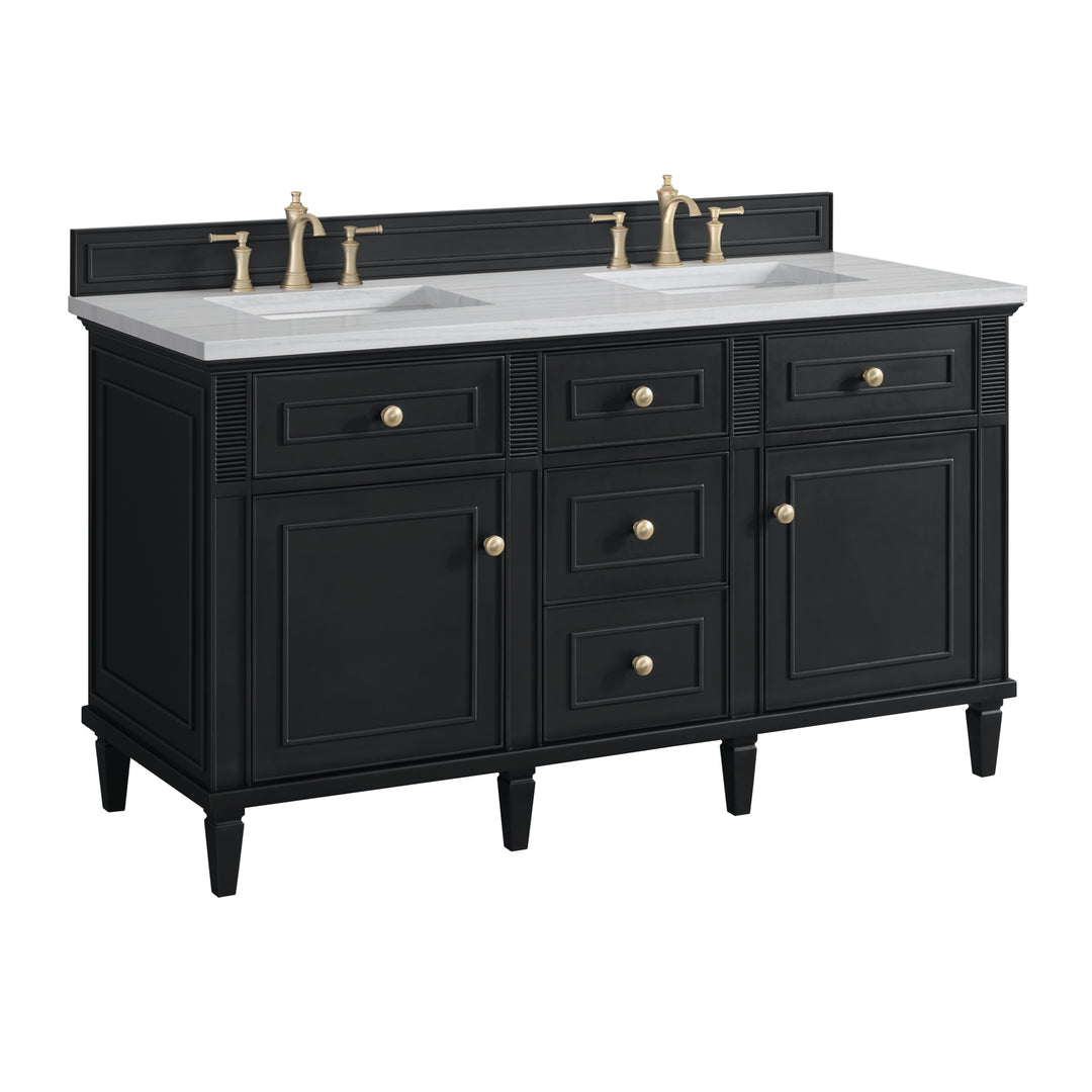 Lorelai 60" Double Vanity, Black Onyx w/ 3 CM Arctic Fall Solid Surface Top