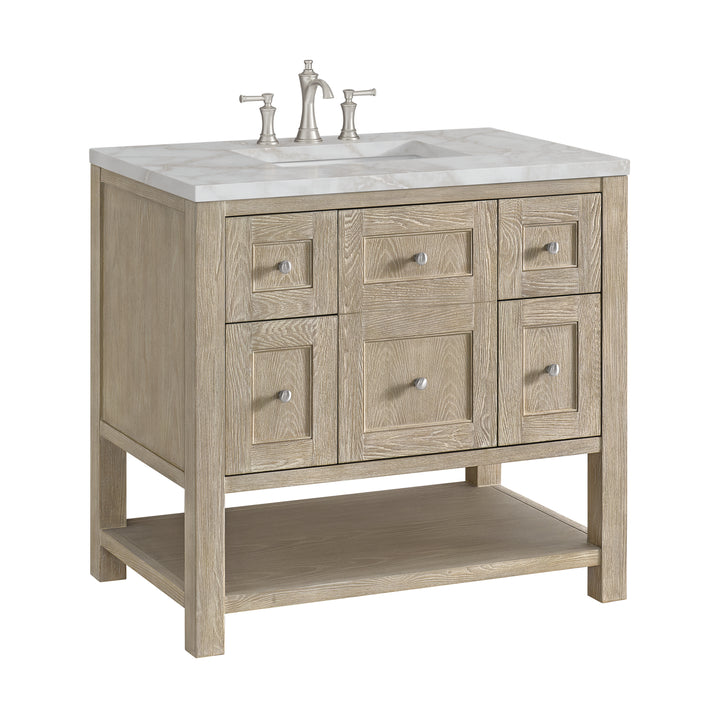 Breckenridge 36" Single Vanity, Whitewashed Oak w/ 3 CM Victorian Silver Silestone Top