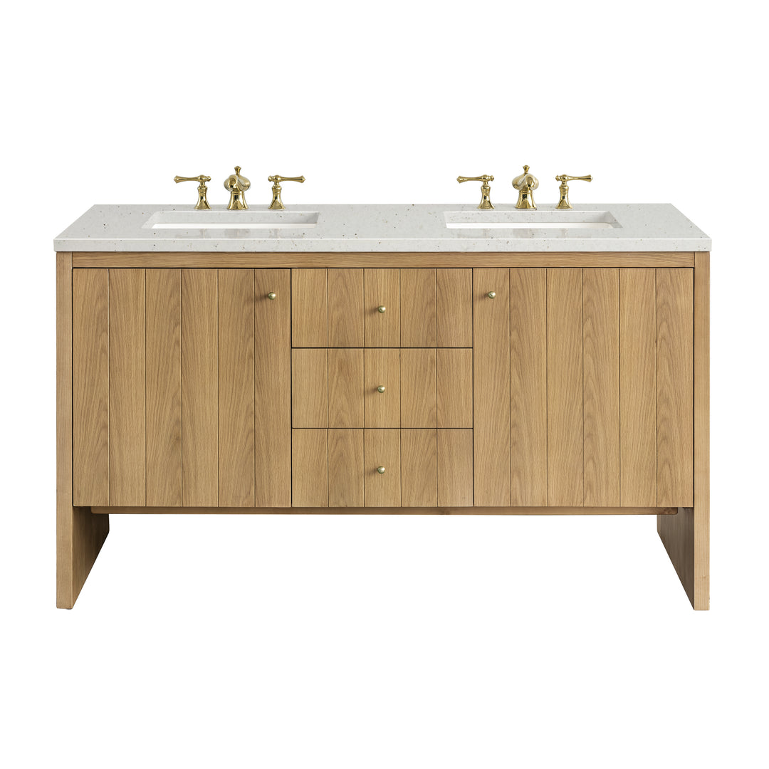 Hudson 60" Double Vanity, Light Natural Oak w/ 3 CM Lime Delight Top
