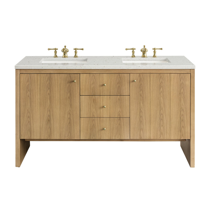 Hudson 60" Double Vanity, Light Natural Oak w/ 3 CM Lime Delight Top
