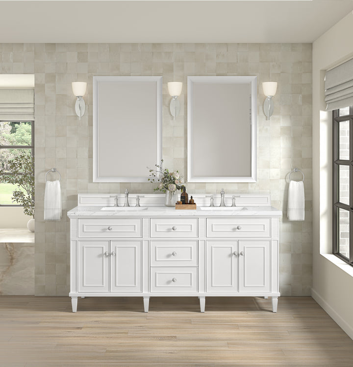 Lorelai 72" Double Vanity, Bright White w/ 3 CM White Zeus Silestone Top