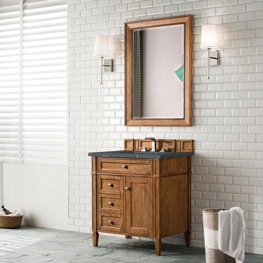 Brittany 30" Single Vanity, Saddle Brown, w/ 3 CM Parisien Bleu Silestone Top