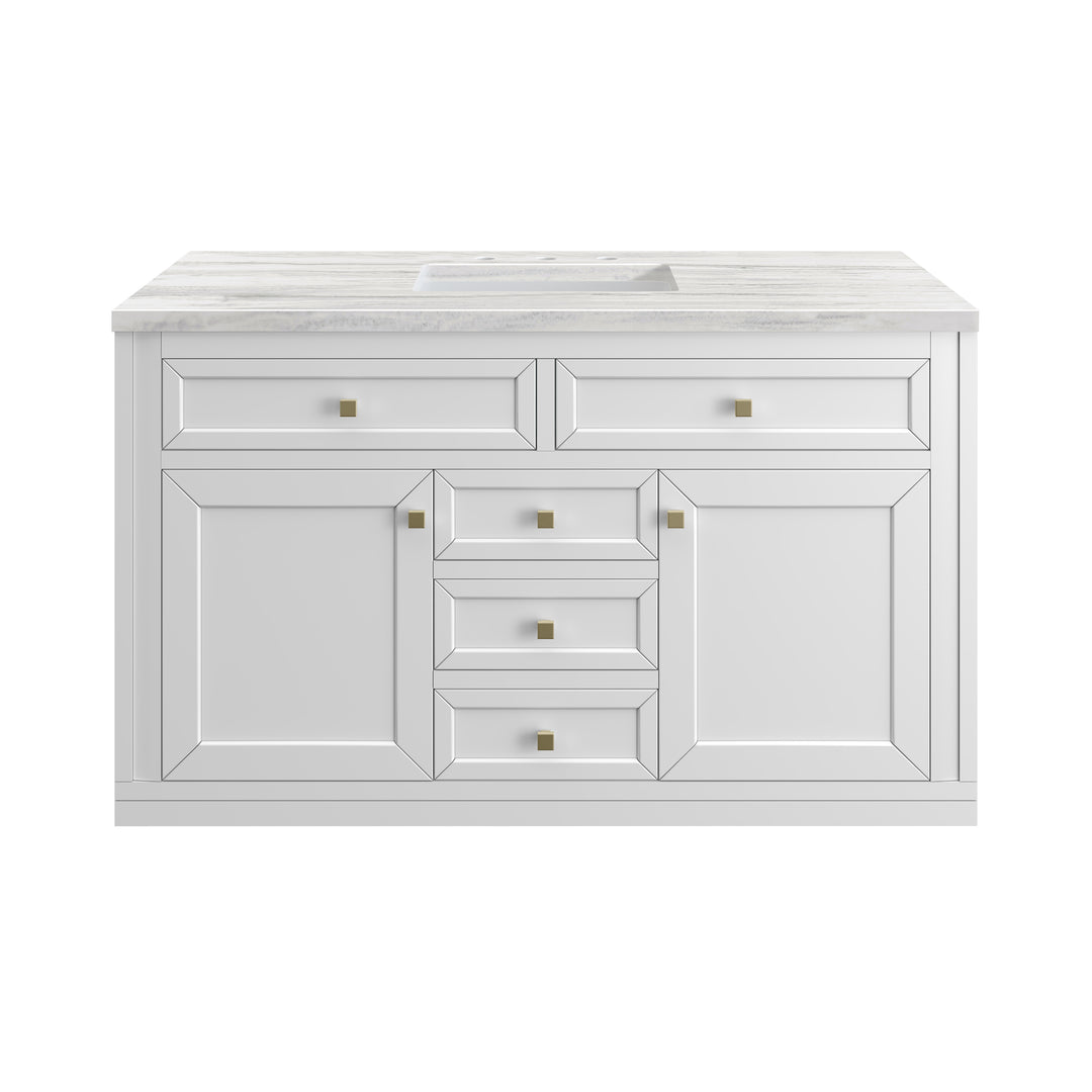 Chicago 48" Single Vanity, Glossy White, w/ 3 CM Arctic Fall Solid Surface Top