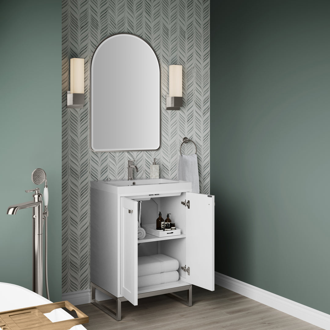 Chianti 24" Single Vanity, Glossy White, Brushed Nickel, w/ White Glossy Composite Stone Top