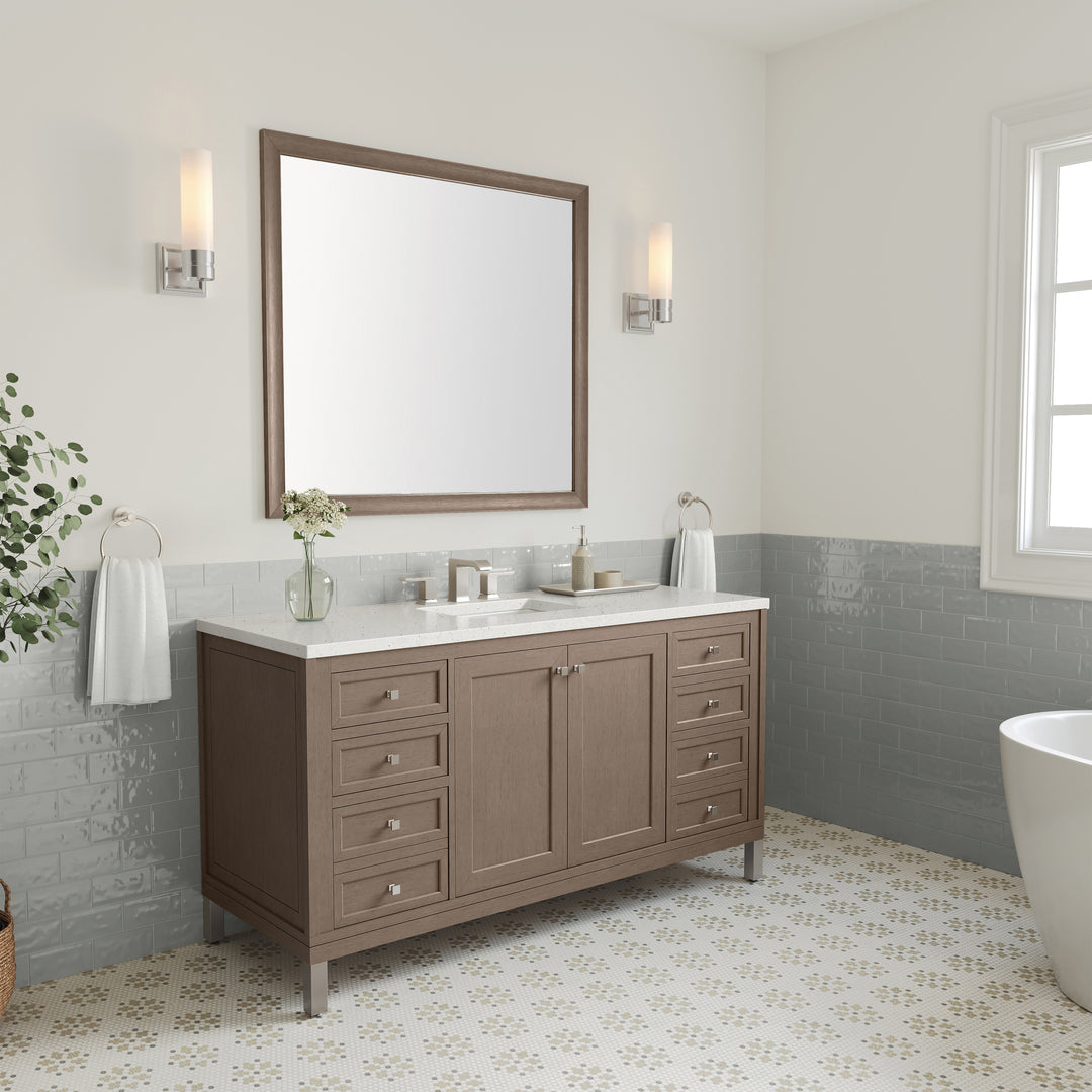 Chicago 60" Single Vanity, Walnut Whisper, w/ 3 CM Lime Delight Silestone® Top