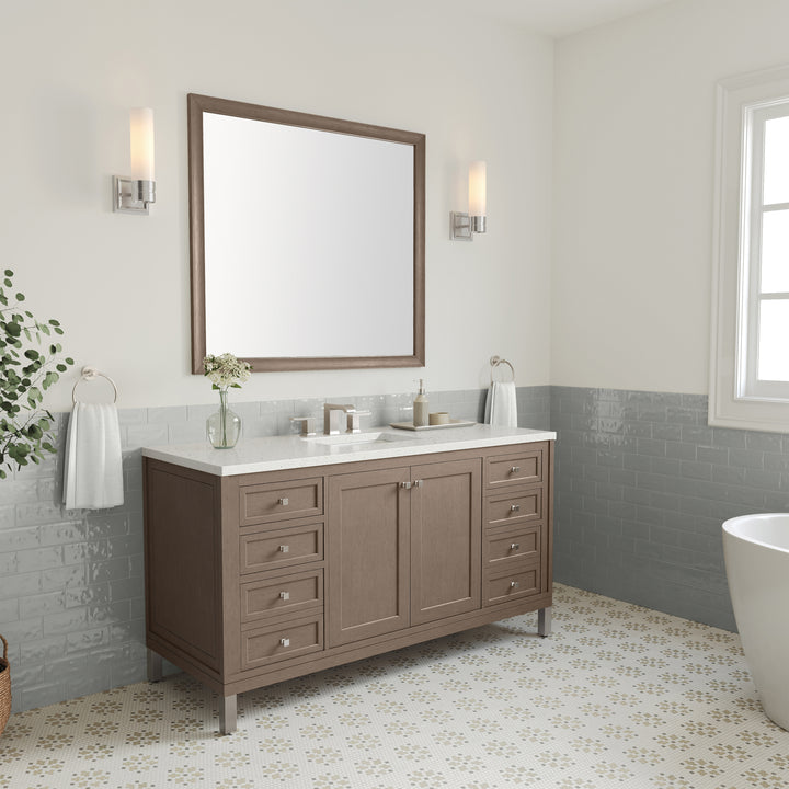 Chicago 60" Single Vanity, Walnut Whisper, w/ 3 CM Lime Delight Silestone® Top