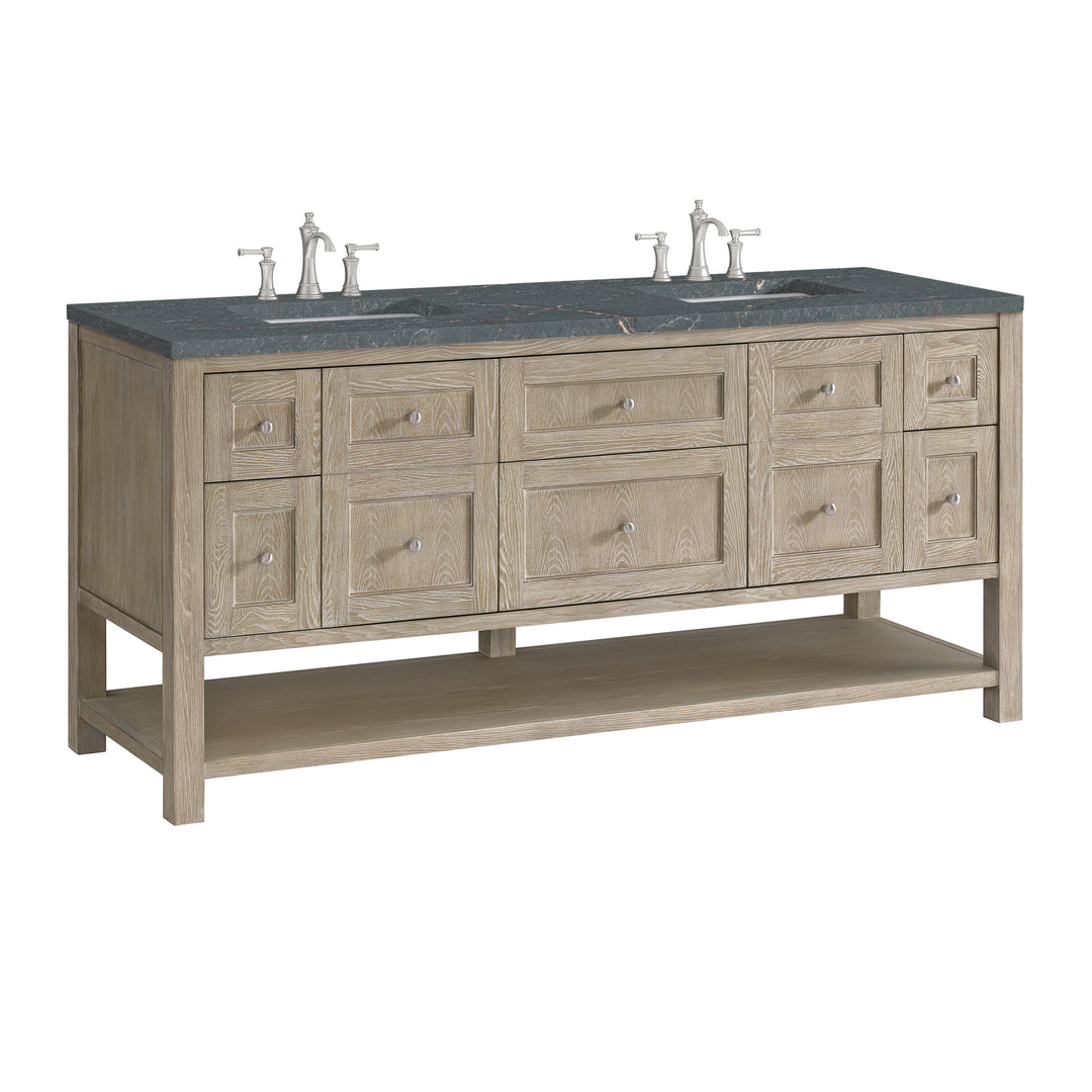 Breckenridge 72" Double Vanity, Whitewashed Oak w/ 3 CM Parisien Bleu Silestone Top