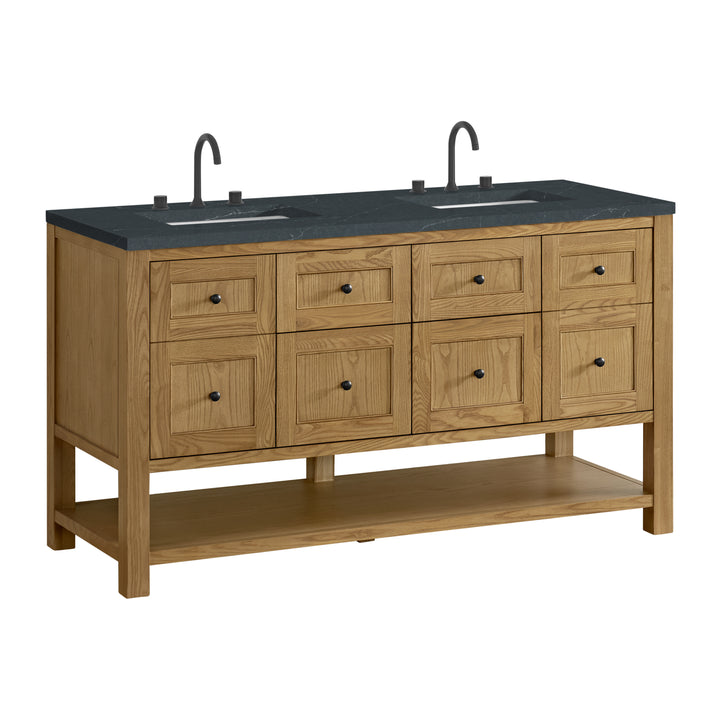 Breckenridge 60" Double Vanity, Light Natural Oak, w/ 3 CM Charcoal Soapstone Quartz Top