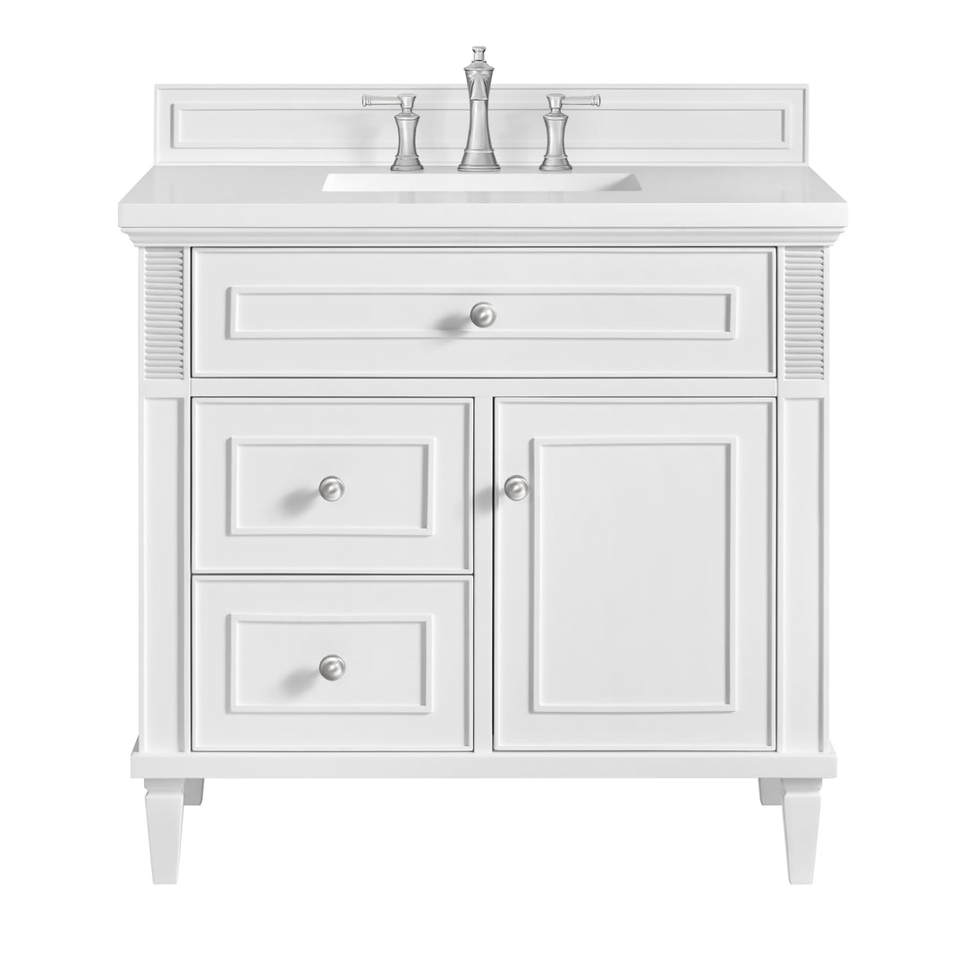 Lorelai 36" Single Vanity, Bright White w/ 3 CM White Zeus Silestone Top