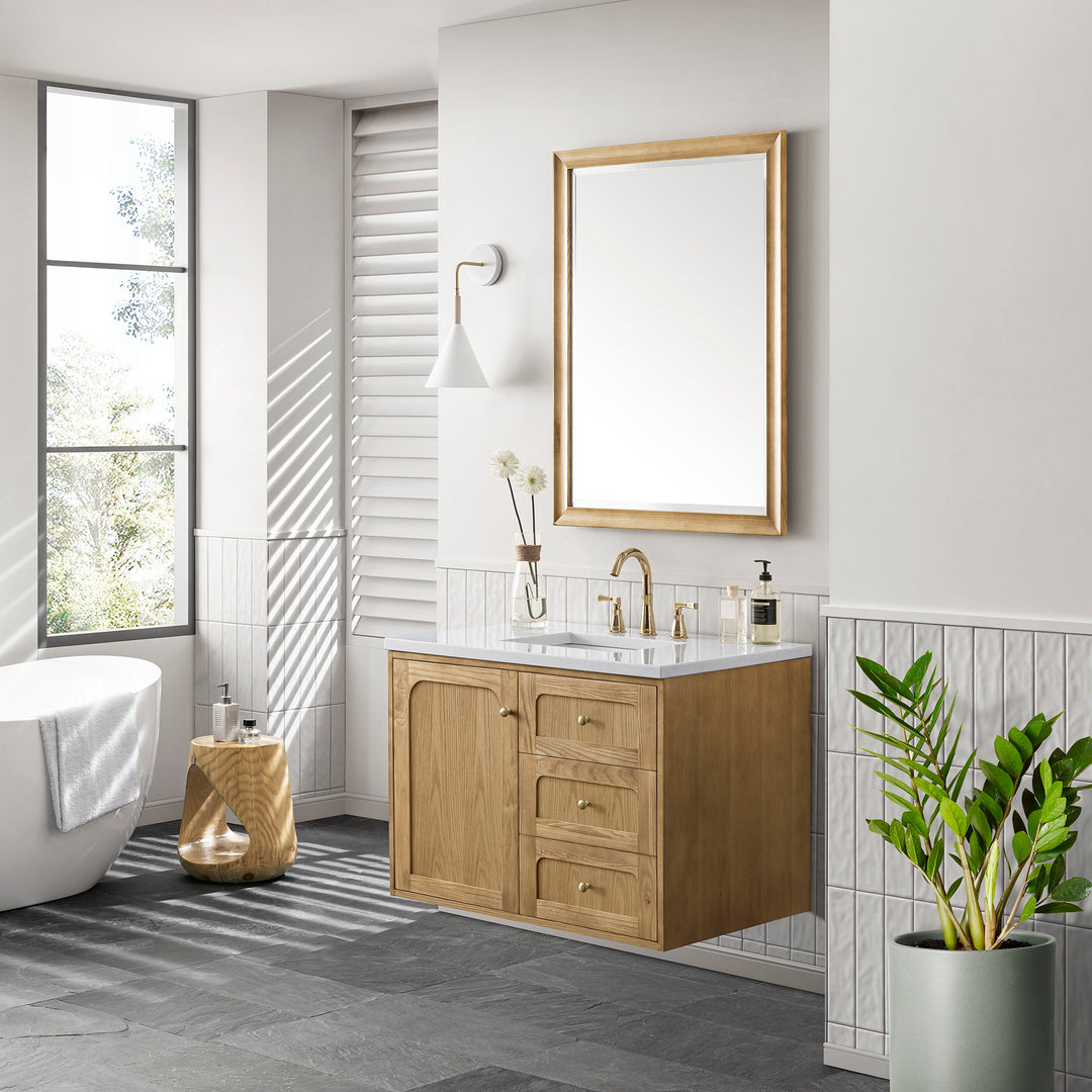 Laurent 36" Single Vanity, Light Natural Oak w/ 3 CM Arctic Fall Top