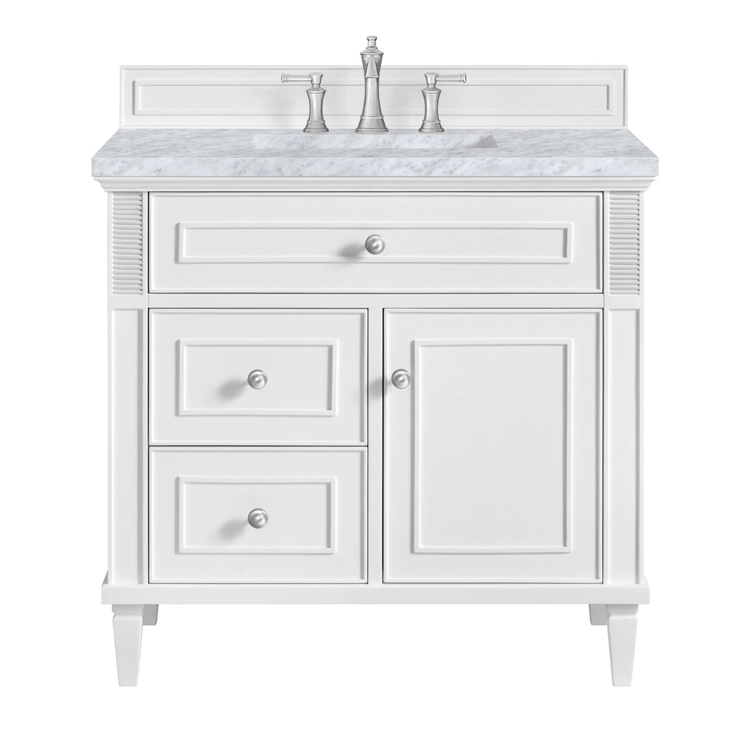 Lorelai 36" Single Vanity, Bright White w/ 3 CM Carrara White Marble Top