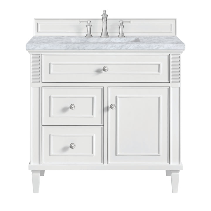 Lorelai 36" Single Vanity, Bright White w/ 3 CM Carrara White Marble Top