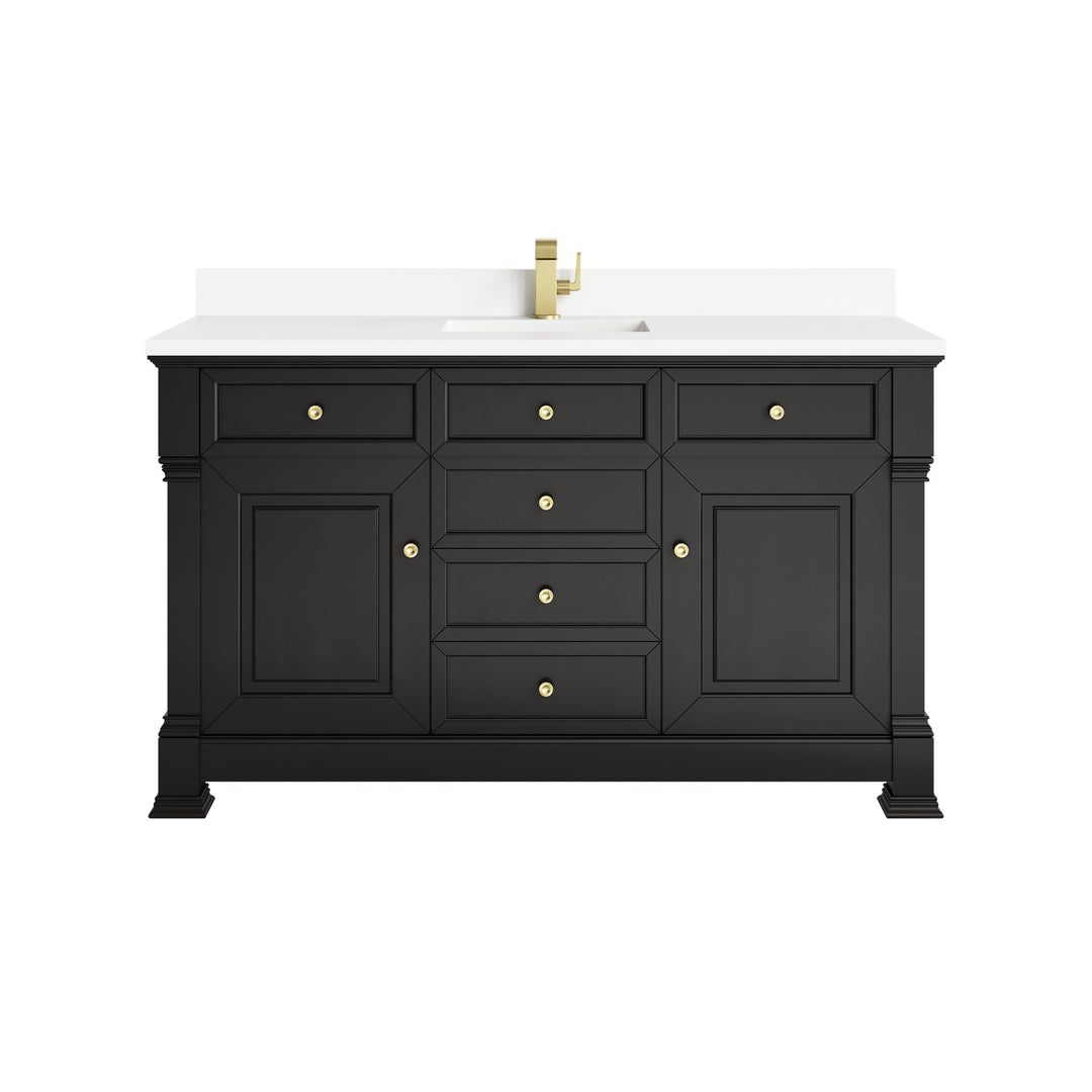 Brookfield 60" Single Vanity, Black Onyx w/ Single Hole 3 CM White Zeus Silestone® Top & Backsplash