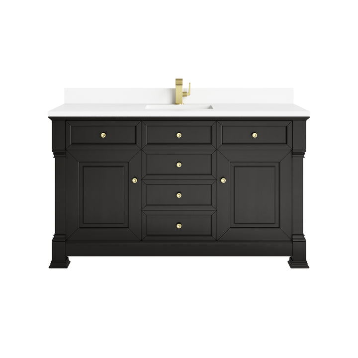 Brookfield 60" Single Vanity, Black Onyx w/ Single Hole 3 CM White Zeus Silestone® Top & Backsplash