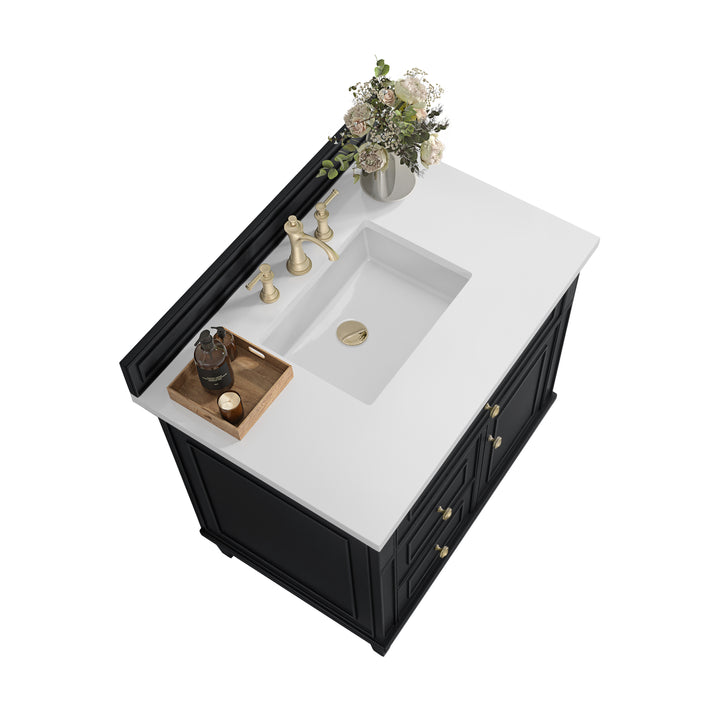 Lorelai 36" Single Vanity, Black Onyx w/ 3 CM White Zeus Silestone Top