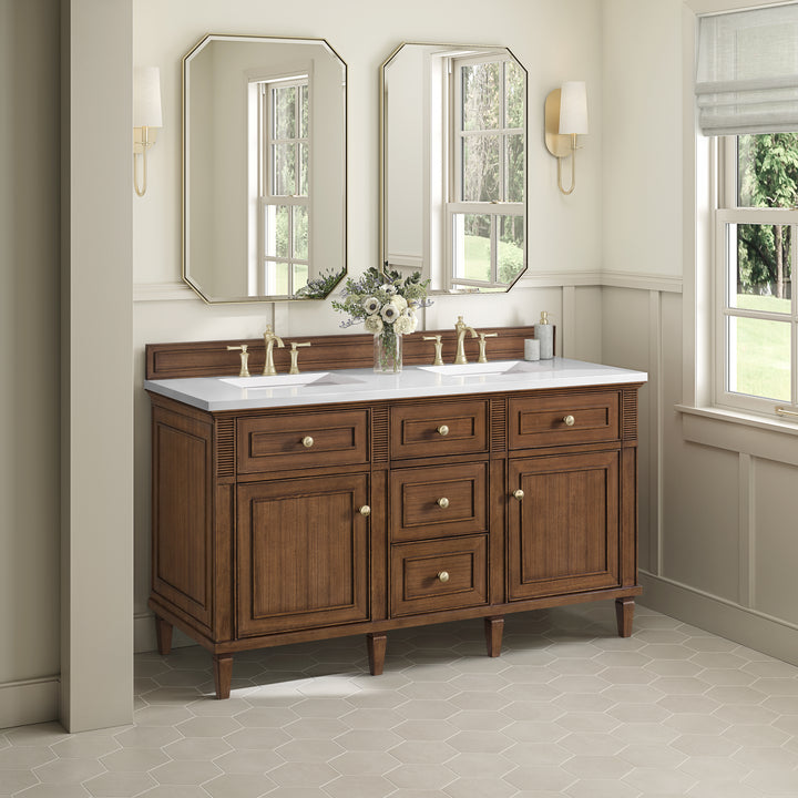 Lorelai 60" Double Vanity, Mid-Century Walnut w/ 3 CM White Zeus Silestone Top