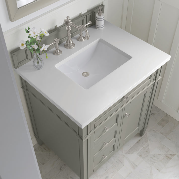 Brittany 30" Single Vanity, Urban Gray, w/ 3 CM White Zeus Silestone Top