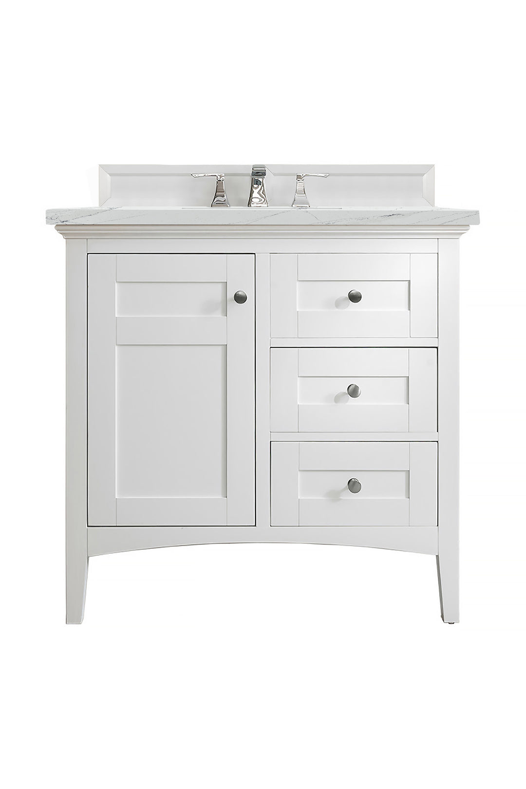 Palisades 36" Single Vanity, Bright White w/ 3 CM Ethereal Noctis Silestone Top