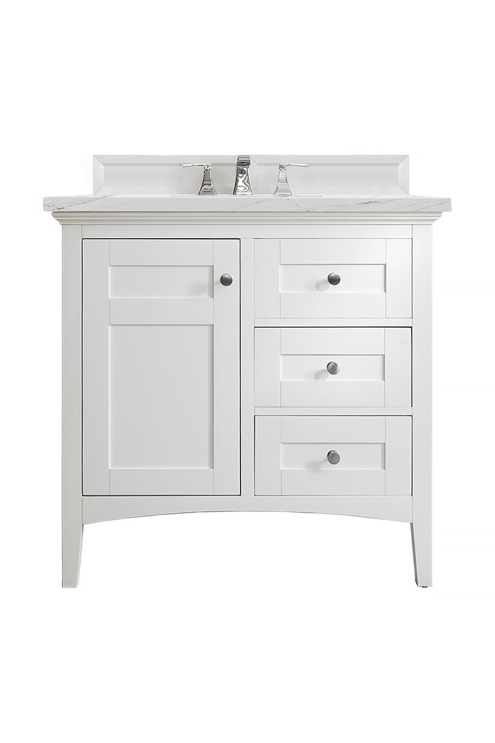 Palisades 36" Single Vanity, Bright White w/ 3 CM Ethereal Noctis Silestone Top