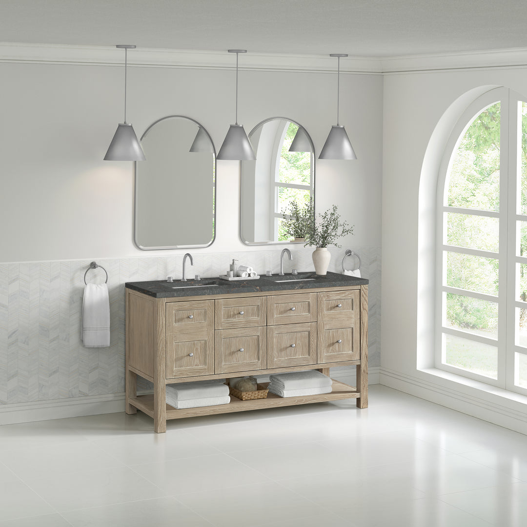 Breckenridge 60" Double Vanity, Whitewashed Oak w/ 3 CM Parisien Bleu Top