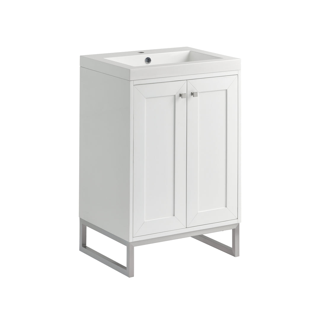 Chianti 24" Single Vanity, Glossy White, Brushed Nickel, w/ White Glossy Composite Stone Top