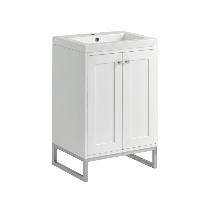 Chianti 24" Single Vanity, Glossy White, Brushed Nickel, w/ White Glossy Composite Stone Top