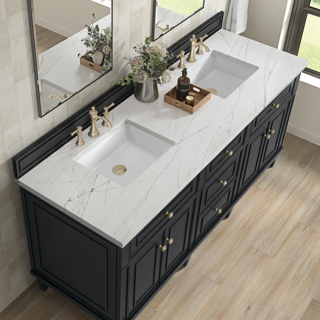 Lorelai 72" Double Vanity, Black Onyx w/ 3 CM Ethereal Noctis Silestone Top