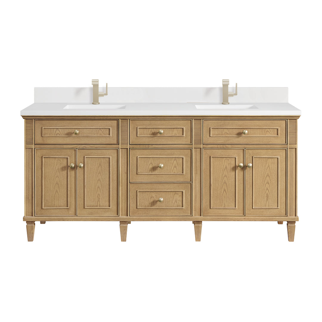 Lorelai 72" Double Vanity, Light Natural Oak w/ Single Hole 3 CM White Zeus Silestone Top & Backsplash