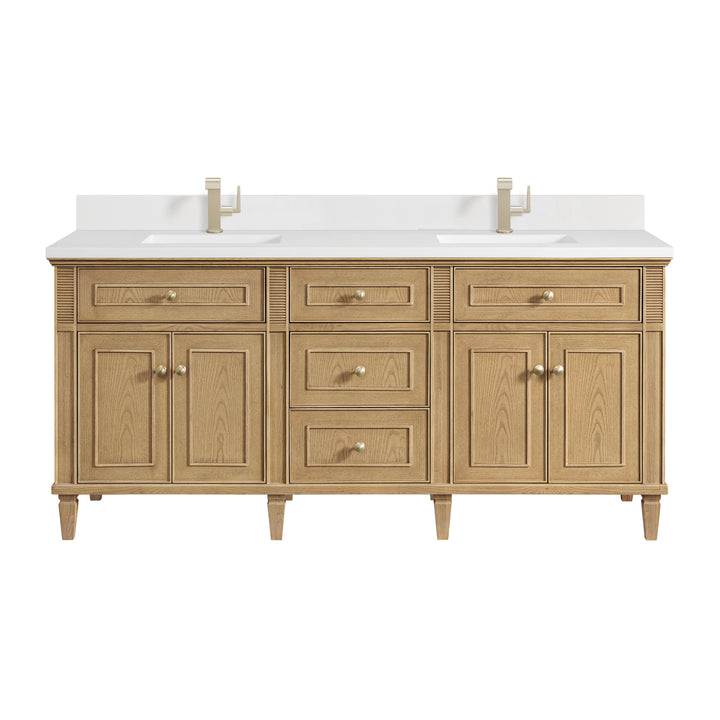 Lorelai 72" Double Vanity, Light Natural Oak w/ Single Hole 3 CM White Zeus Silestone Top & Backsplash