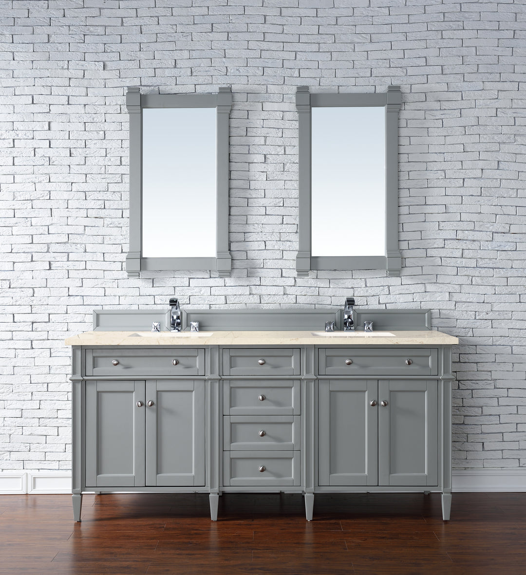 Brittany 72" Double Vanity, Urban Gray w/ 3 CM Eternal Marfil Silestone Top